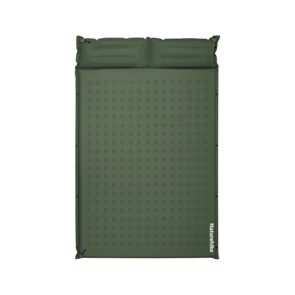 Матрац туристичний із подушкою, самонадувний двомісний Naturehike CNK2550WS025, вологостійкий, 200 х 130 х 6 см, зелений