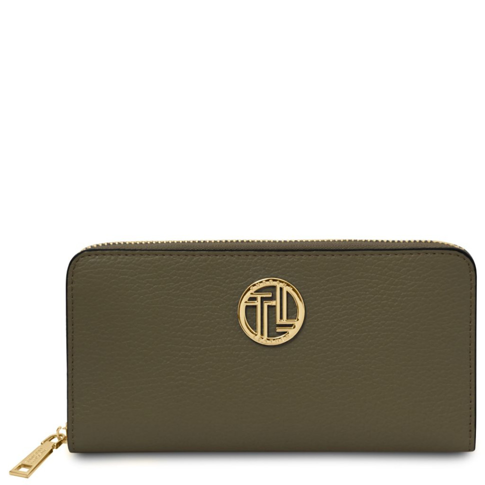 Великий жіночий шкіряний гаманець на блискавці Financier Італія Tuscany TL142485 (Forest Green)