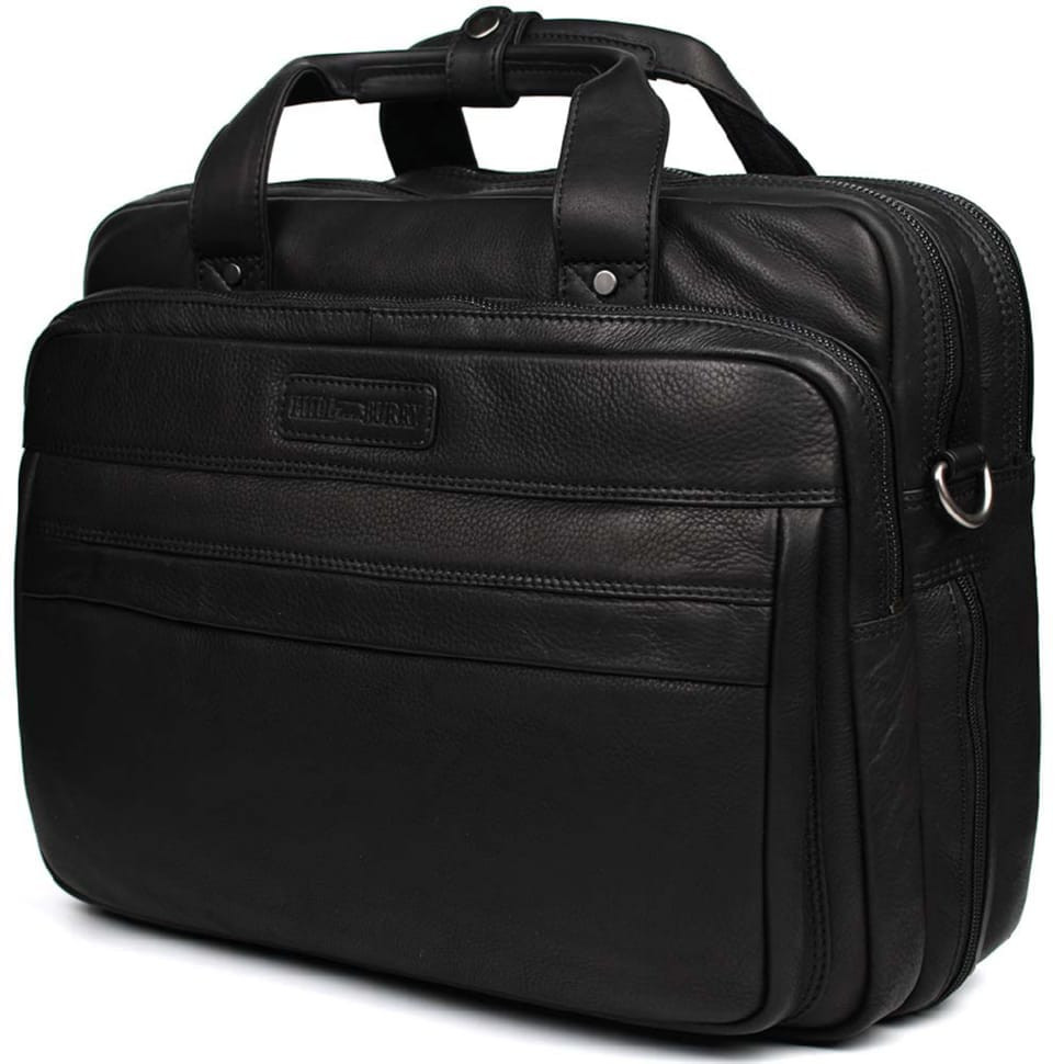 Велика шкіряна сумка для ноутбука 17 дюймов Hill Burry HB4075A чорна