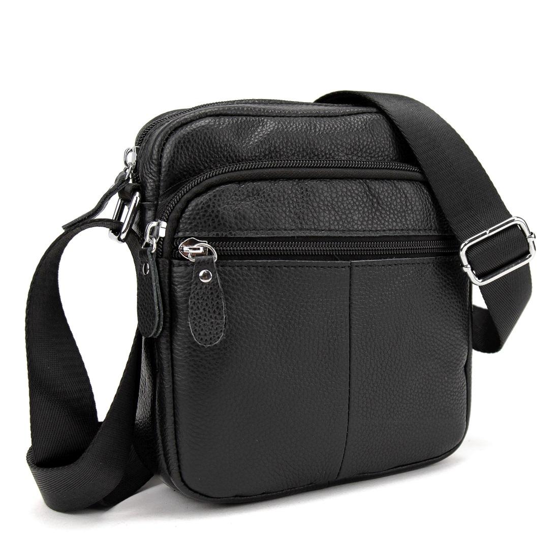 Шкіряний компактний чоловічий месенджер чорний Tiding Bag M56-0080A