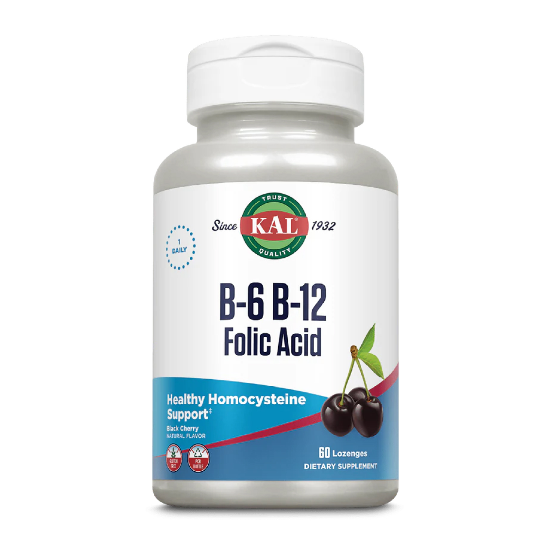 B6, B12 та Фолієва кислота, 60 таблеток, Чорна вишня, KAL