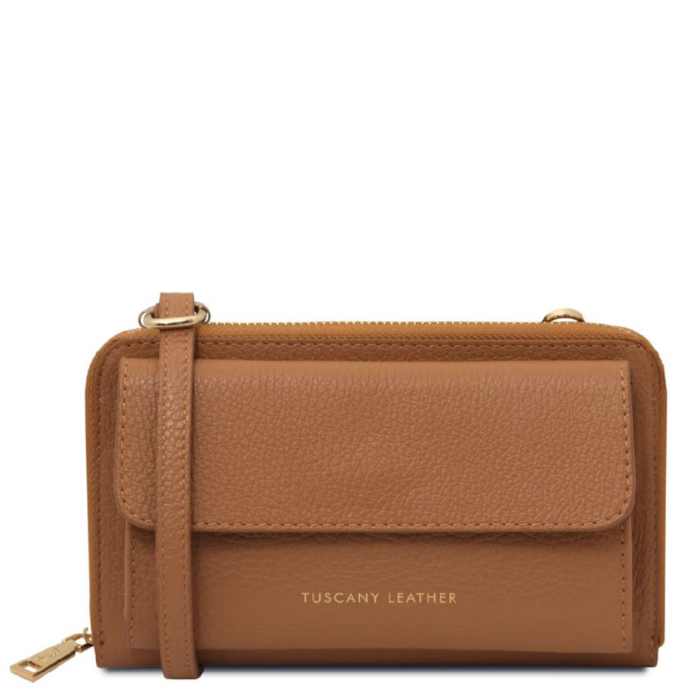 Шкіряний гаманець, сумка для телефона Urania Tuscany Leather TL142433 (Карамель)