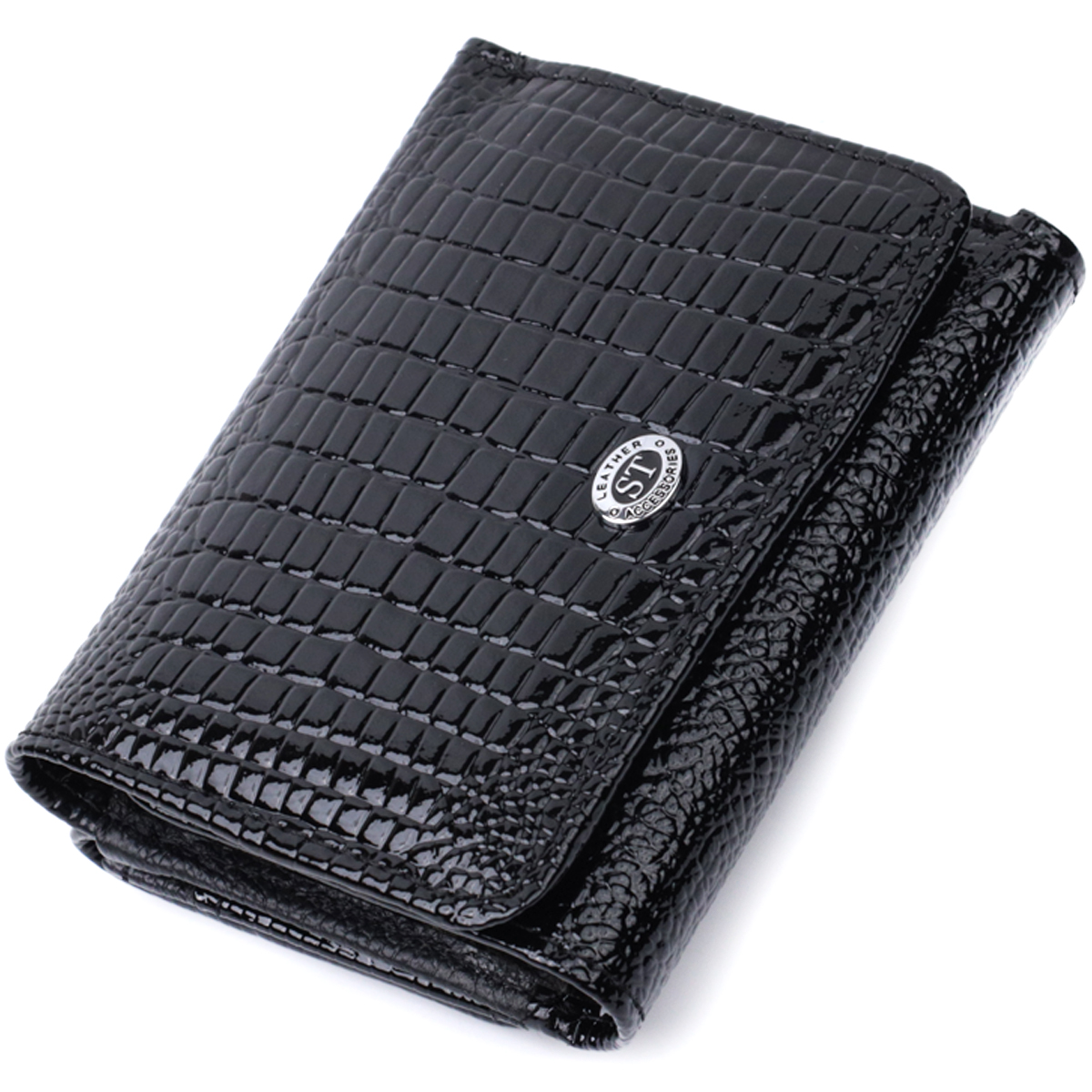 Жіночий стильний гаманець із фактурної натуральної шкіри ST Leather 22732 Чорний — фото 1