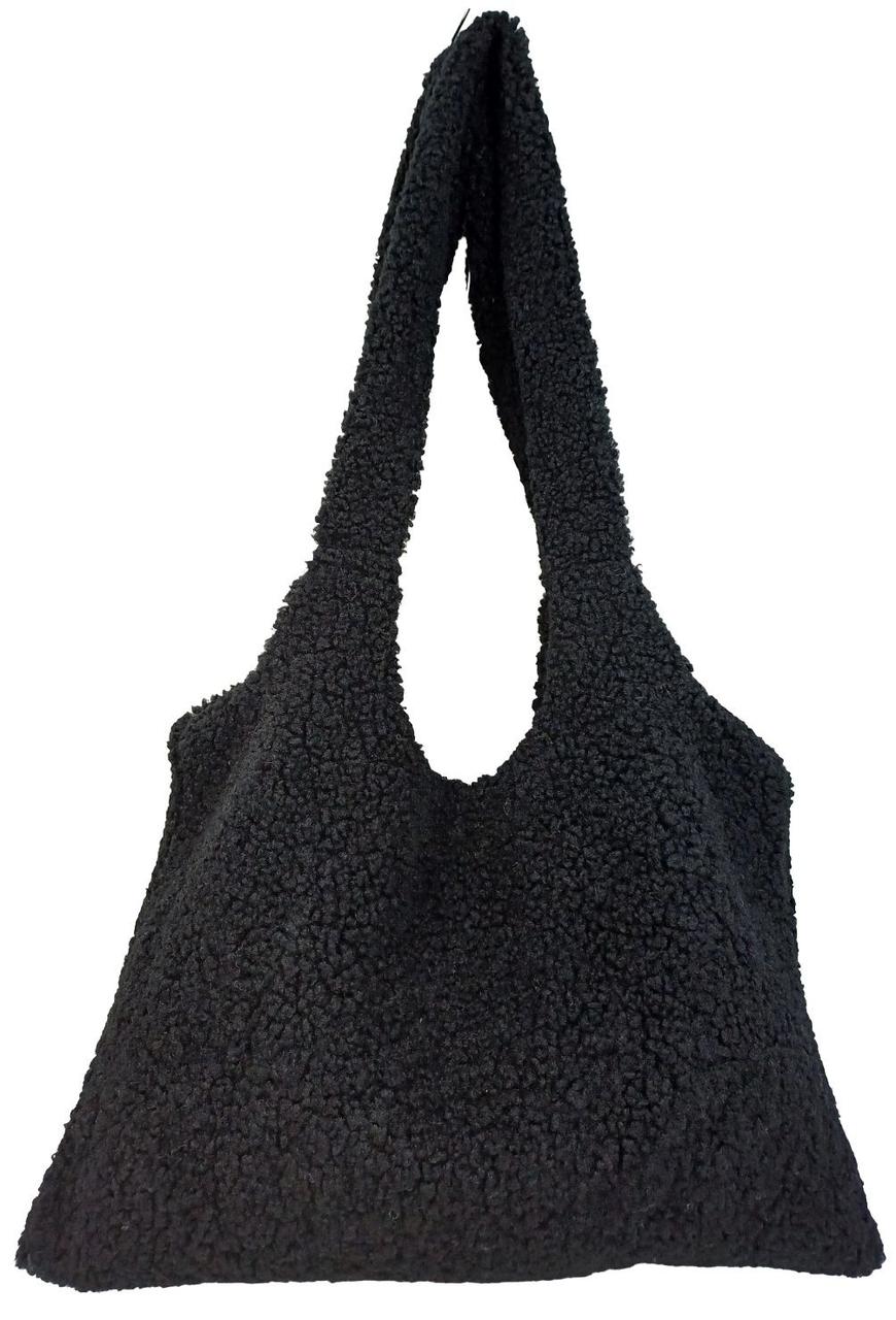Жіноча плюшева сумка через плече 🧸 м’яка Teddy Bag, тренд 2026 чорна