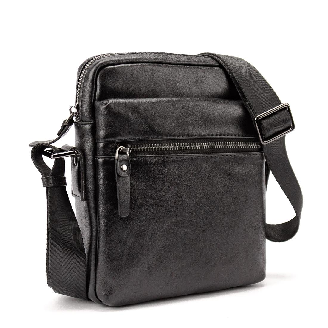 Месенджер класичний в гладкій шкірі чорний Tiding Bag 8717A-1 — фото 1