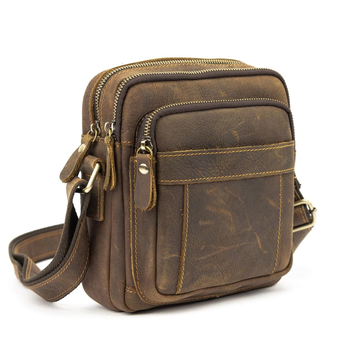 Невеликий шкіряний месенджер коричневого кольору Tiding Bag M39-681DB — фото 1