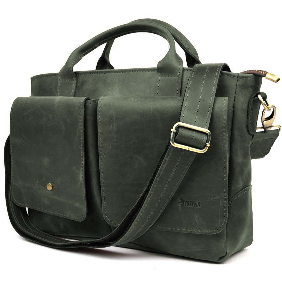 Сумка-портфель чоловіча на плечо с ручками TARWA зелений RЕ-3990-3md