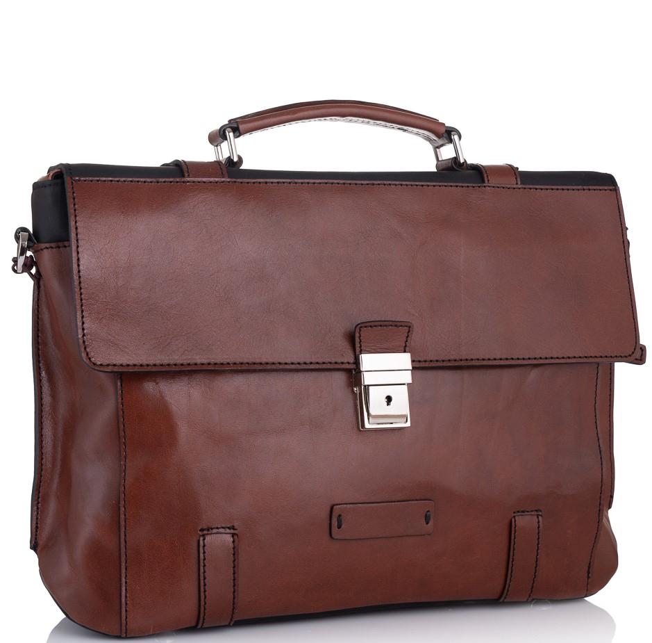 Уцінка! Стильний чоловічий шкіряний коричневий портфель Tiding Bag T0041-5