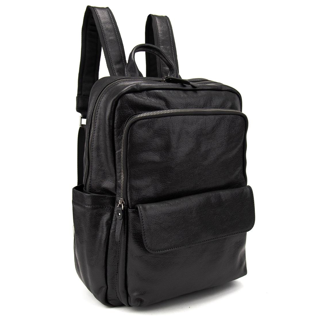 Чоловічий шкіряний рюкзак чорний Tiding Bag 2086A