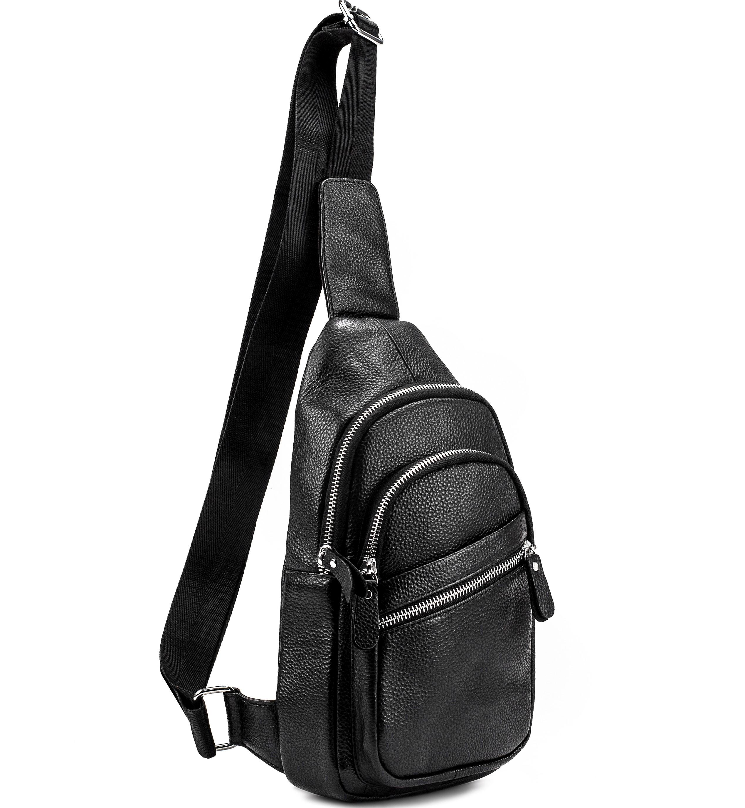 Чоловічий чорний шкіряний слінг Tiding Bag A25-5424A