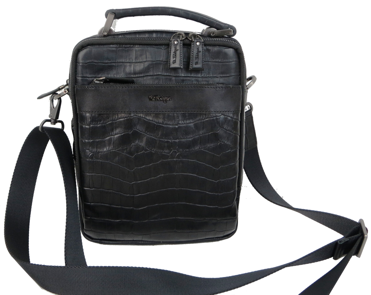 Чоловіча шкіряна сумка під крокодила Mykhail Ikhtyar чорна