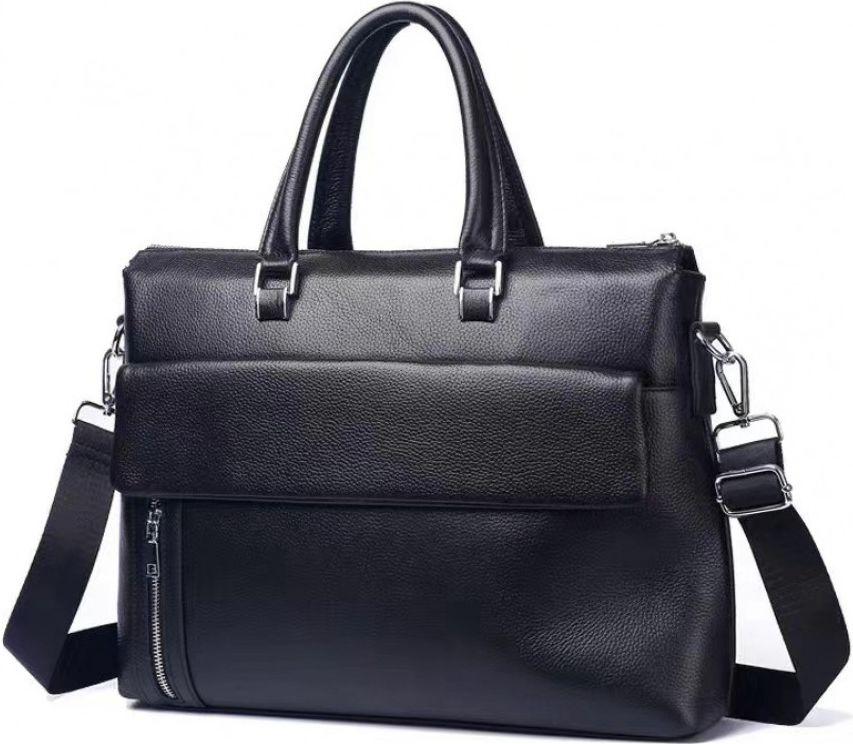 Чоловіча сумка-портфель Tiding Bag шкіряна чорна