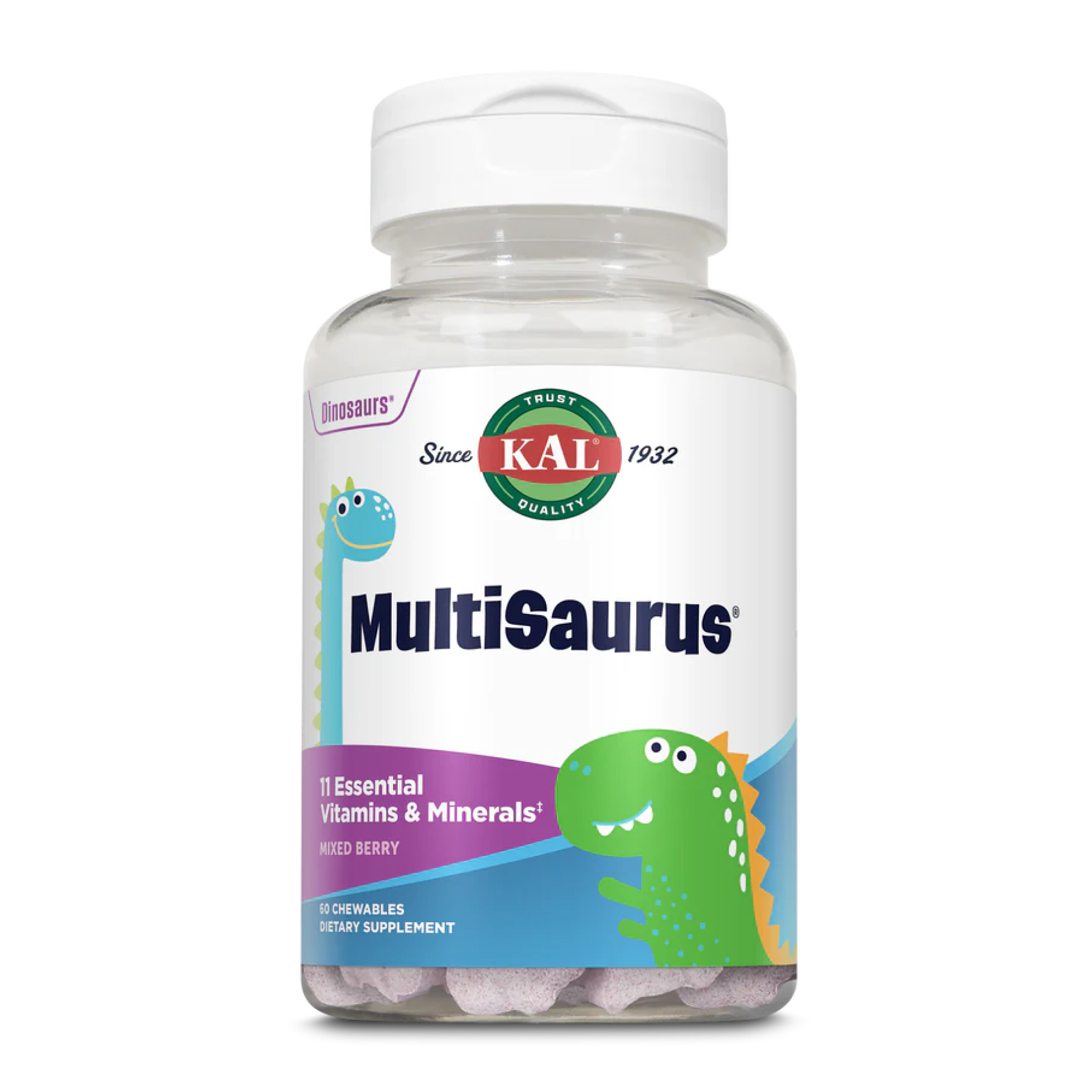 Мультивітаміни для дітей MultiSaurus, 60 жув. цукерок, змішані ягоди, KAL