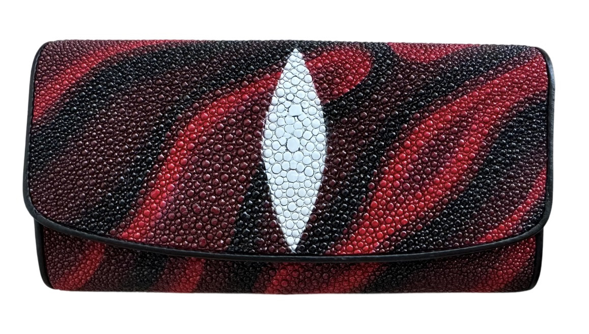 Гаманець чорно-червоний жіночий із натуральної шкіри ската Exotic Leather stw15_2