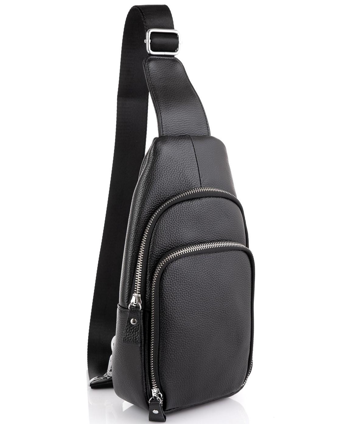 Шкіряний чорний слінг через плече Tiding Bag A25F-5058A