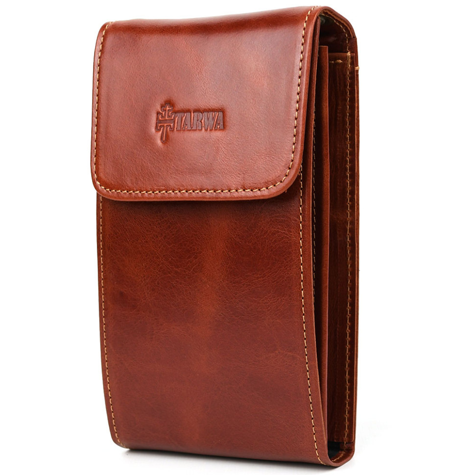 Шкіряна сумка-чохол для телефона панч GBal-2122-4lx коньячний глянець