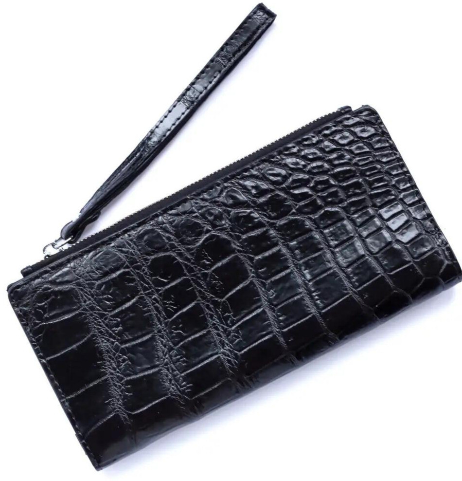 Гаманець зі шкіри крокодила на змійці Exotic Leather Чорний (cw 93_1)
