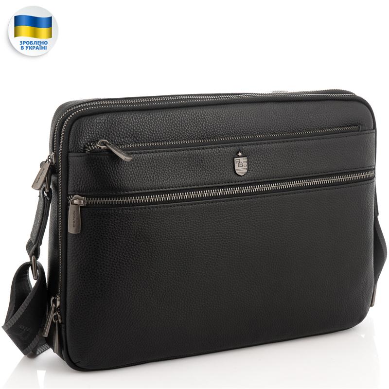 Чоловіча середня шкіряна чорна сумка через плече месенджер Royal Bag RB2970051 — фото 1