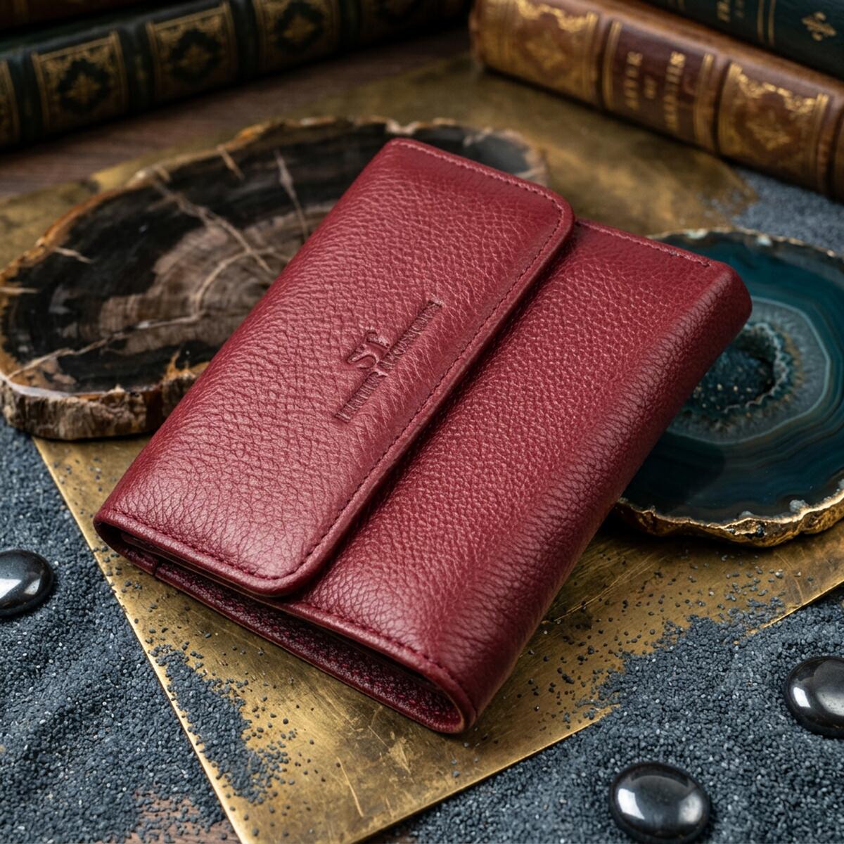 Жіночий шкіряний гаманець для карток купюр та монет ST Leather 19492 Бордовий — фото 1