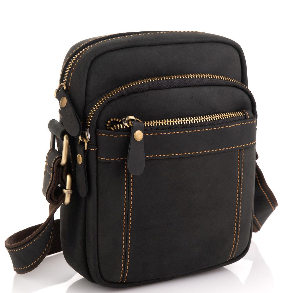 Чоловіча сумка на плече чорна шкіряна Tiding Bag t0036A