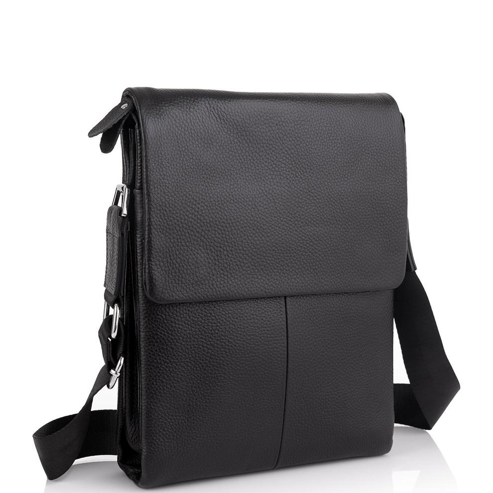 Шкіряна чорна сумка чоловіча через плече Tiding Bag A25F-9906A