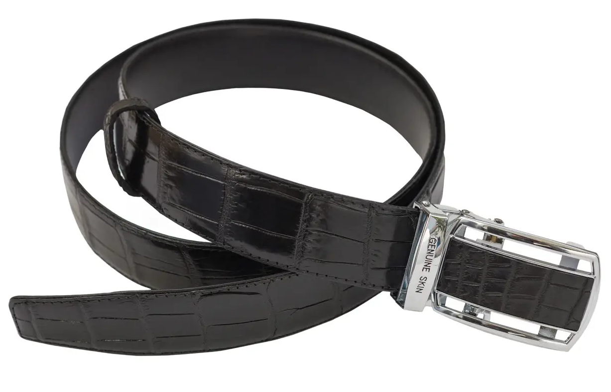 Ремінь зі шкіри крокодила Exotic Leather Чорний (crb09_1)