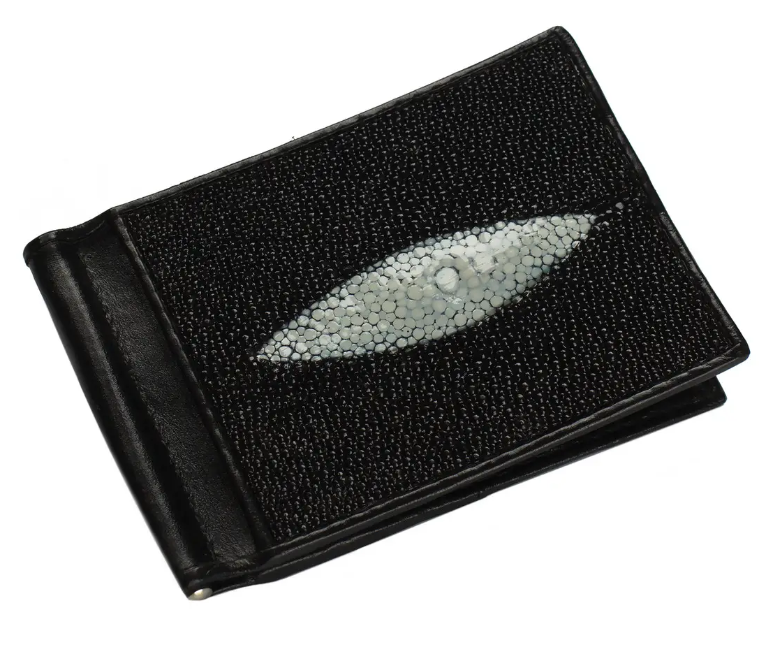 Затискач для грошей зі шкіри морського скату Exotic Leather Чорний (ctc 01)