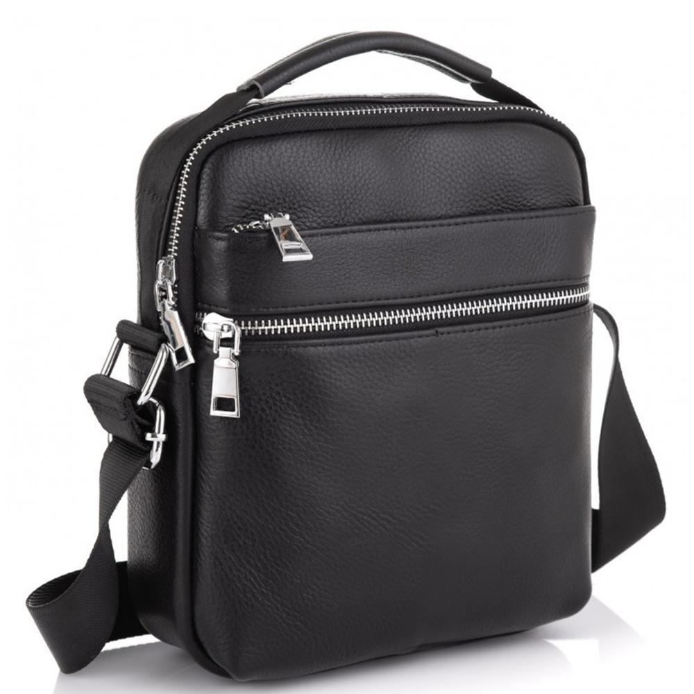 Чоловіча чорна шкіряна сумка через плече Tiding Bag NM23-6013A