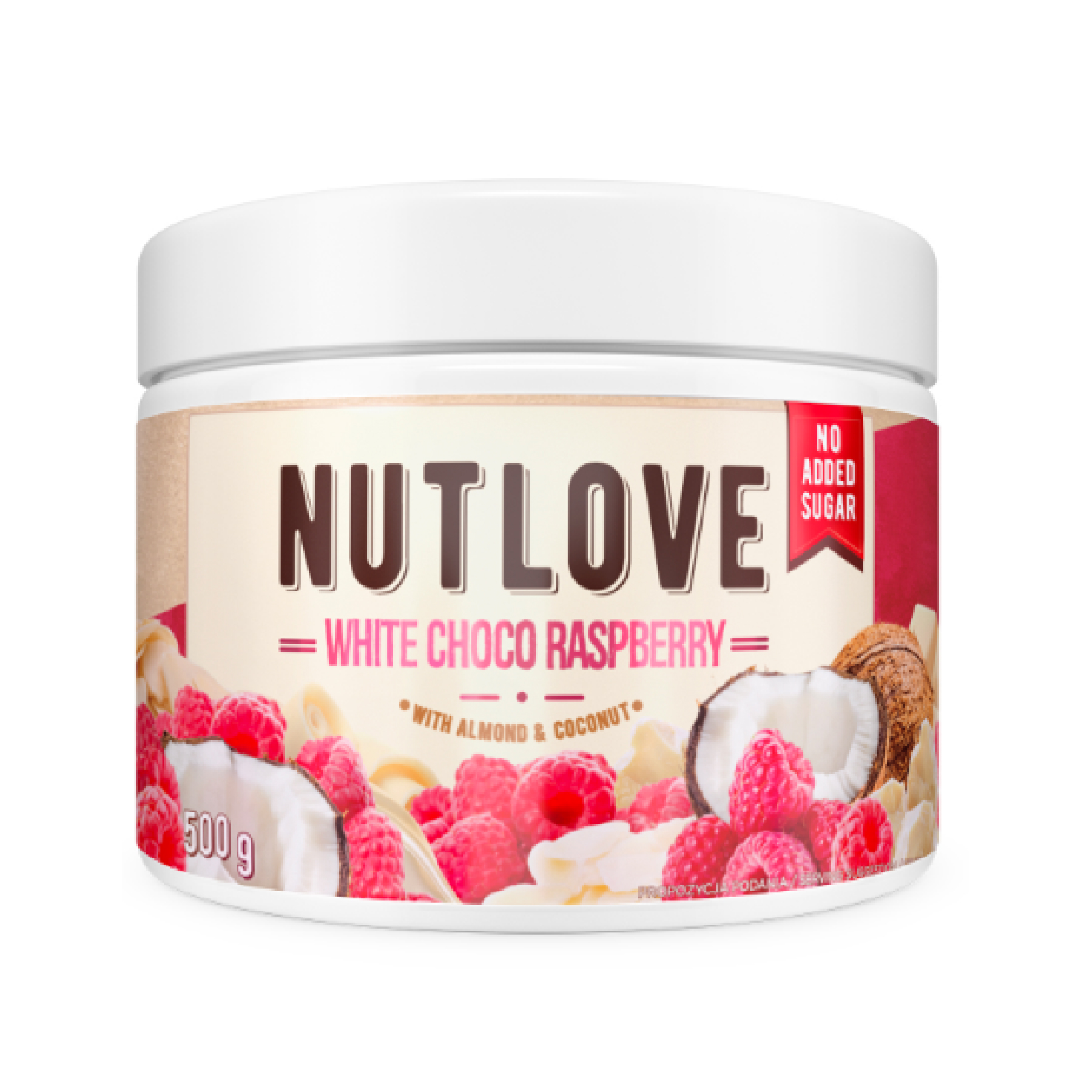 Nutlove Білий шоколад з малини, 500 г мигдаль-кокос