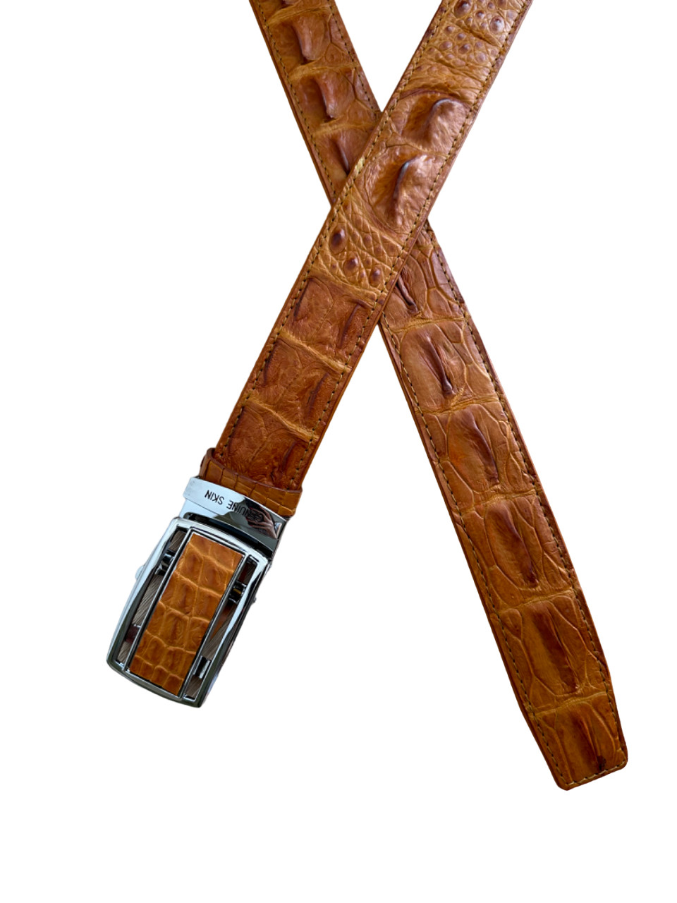 Ремінь зі шкіри крокодила Exotic Leather Коньячний (crb05_1)
