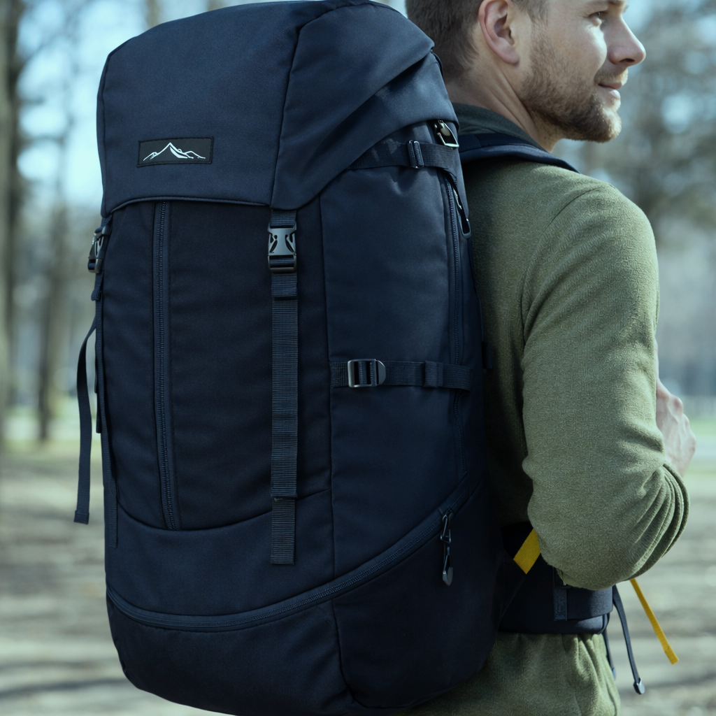 Легкий похідний, туристичний рюкзак з дощовиком 45L Adventuridge темно-синій
