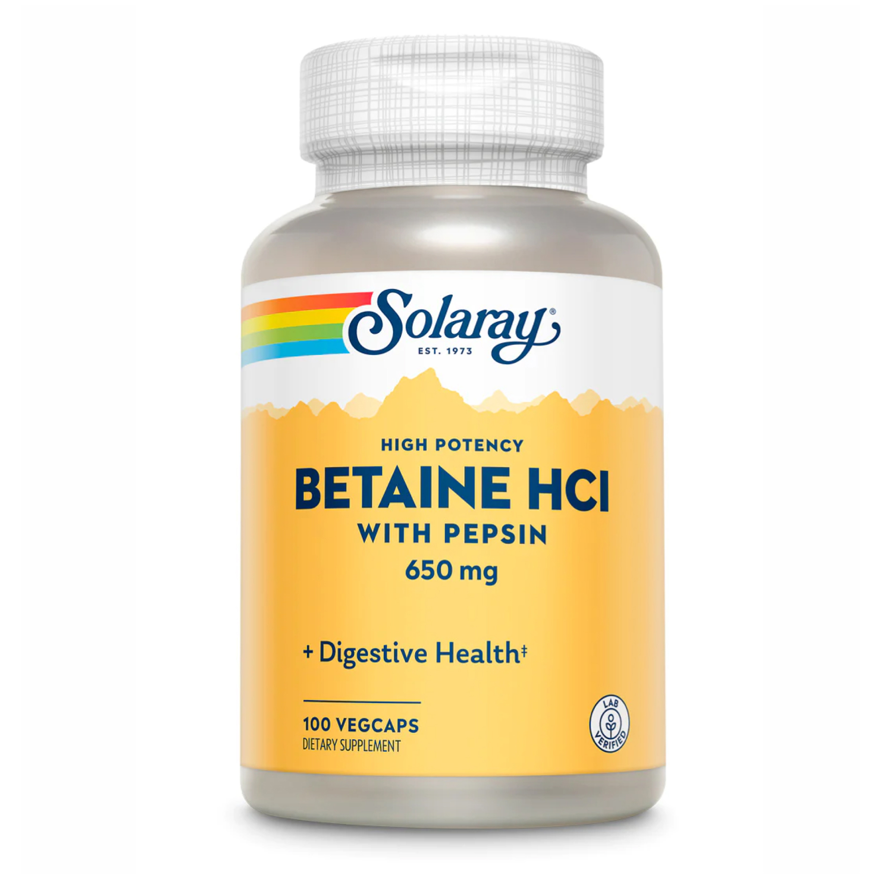 Бетаїн HCl з пепсином, 650 мг, 100 вег. капсул, Solaray