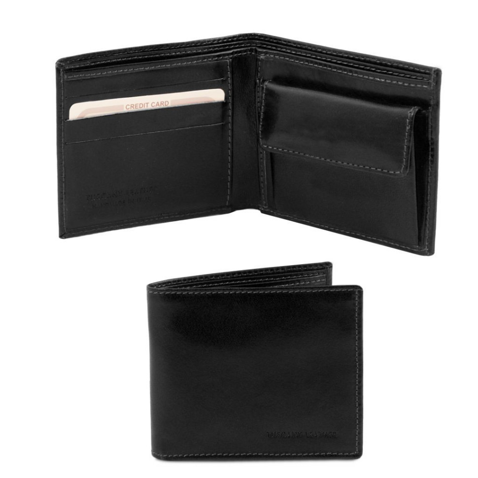 Ексклюзивний шкіряний гаманець чоловічий с монетником Tuscany Leather TL140761 (чорний)