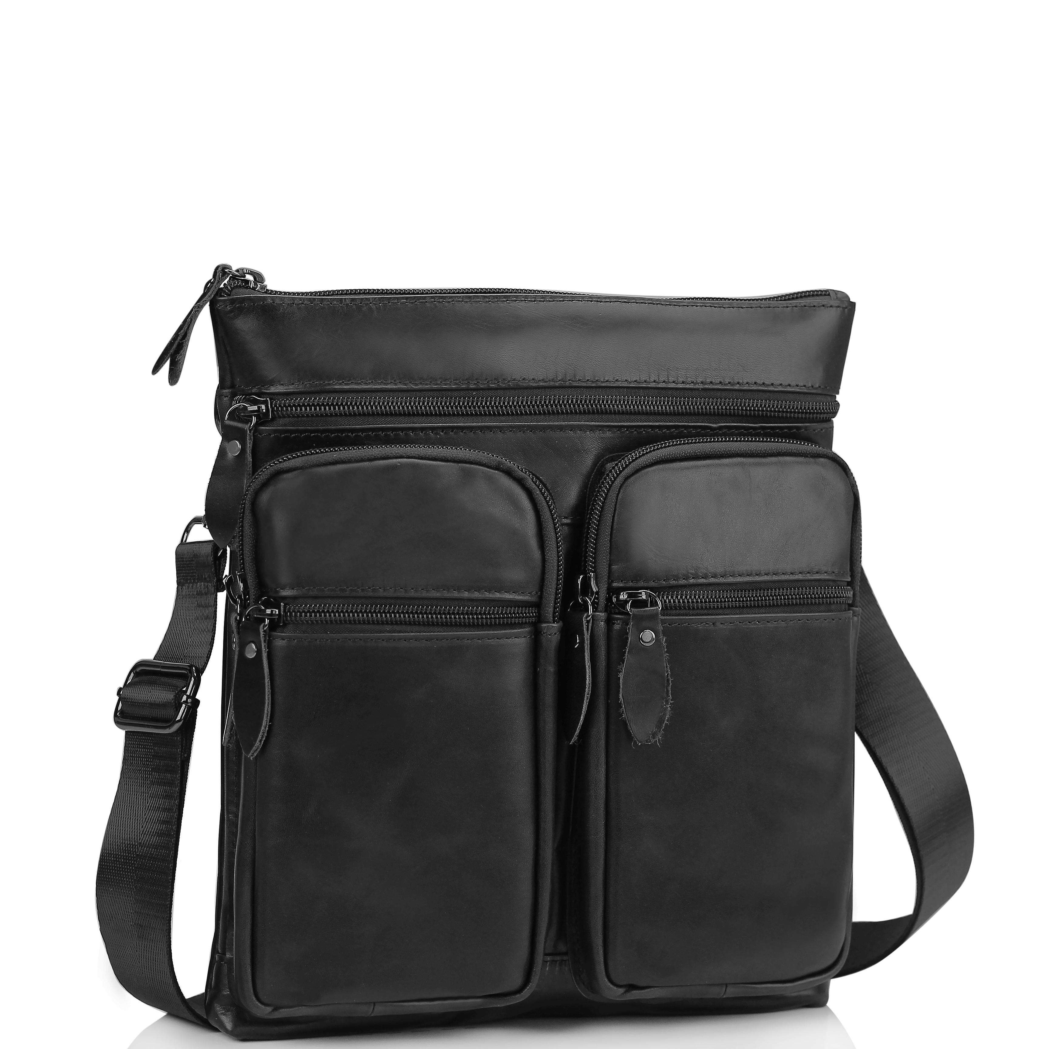 Месенджер через плече чоловічий шкіряний чорний Tiding Bag M35-9012A — фото 1
