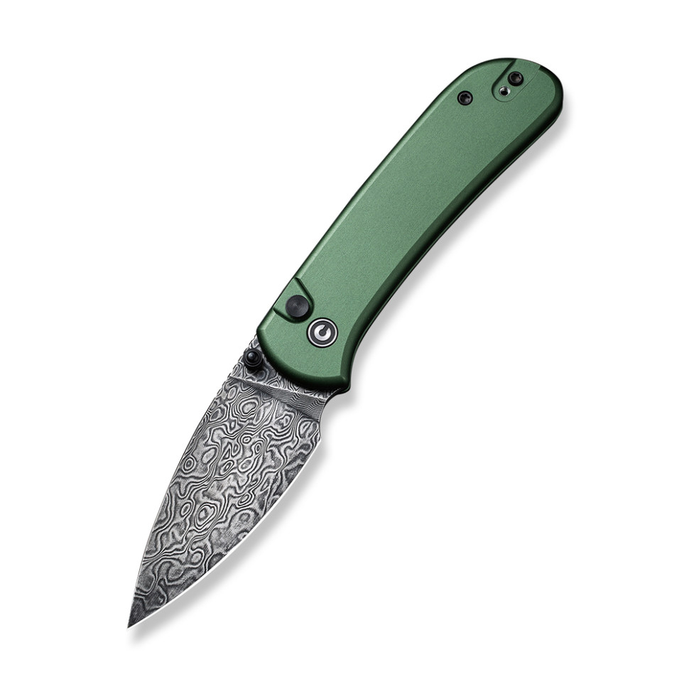 Ніж складаний кишеньковий Civivi Qubit, (7.6 см) Damascus / Aluminum темно-зелений