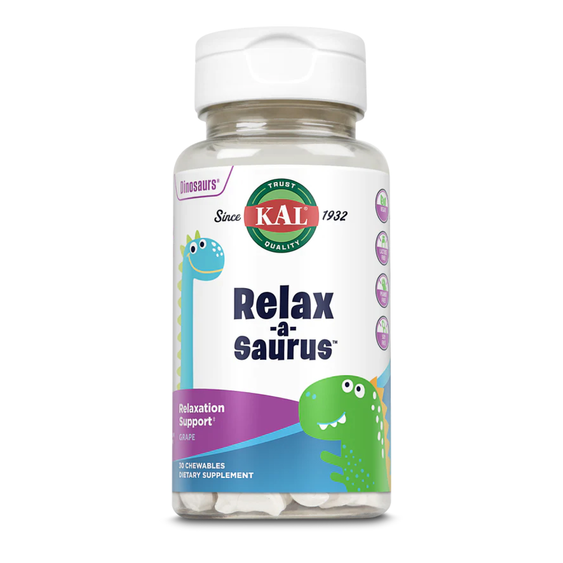 Мультивітаміни для дітей Relax-a-Saurus, 30 жув. цукерок, виноград, KAL