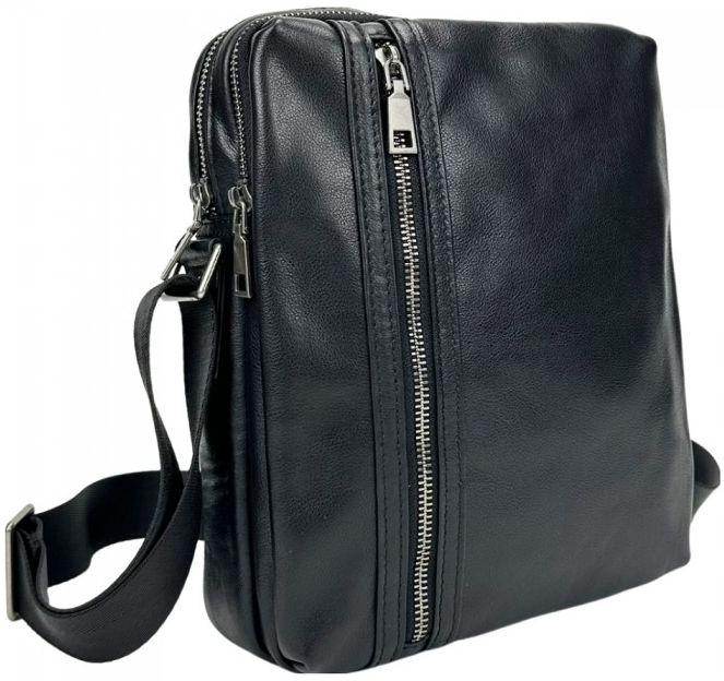 Чоловіча сумка шкіряна Tiding Bag через плече чорна