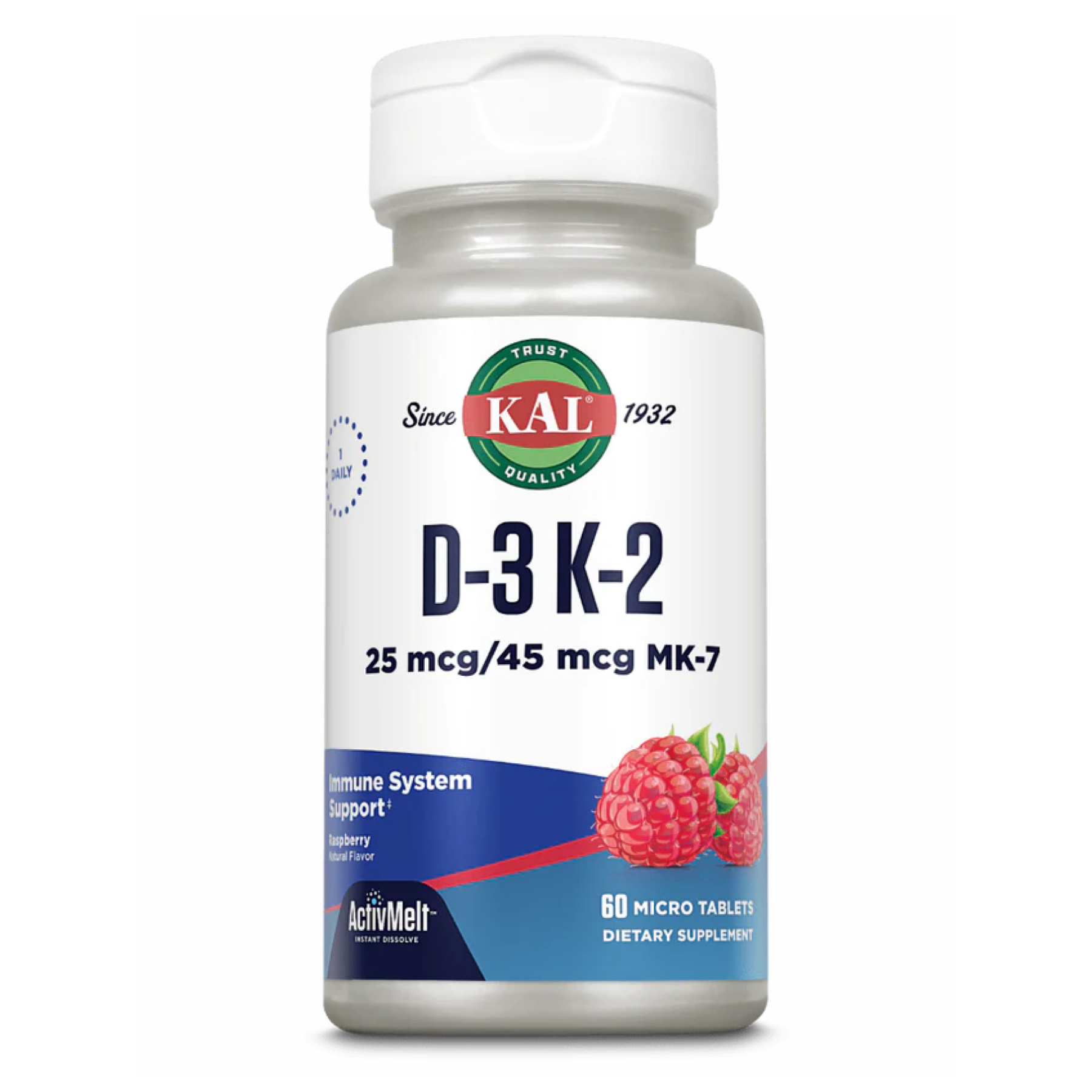 Вітамін D3 та K2, 25 мкг, 60 таблеток, Малина