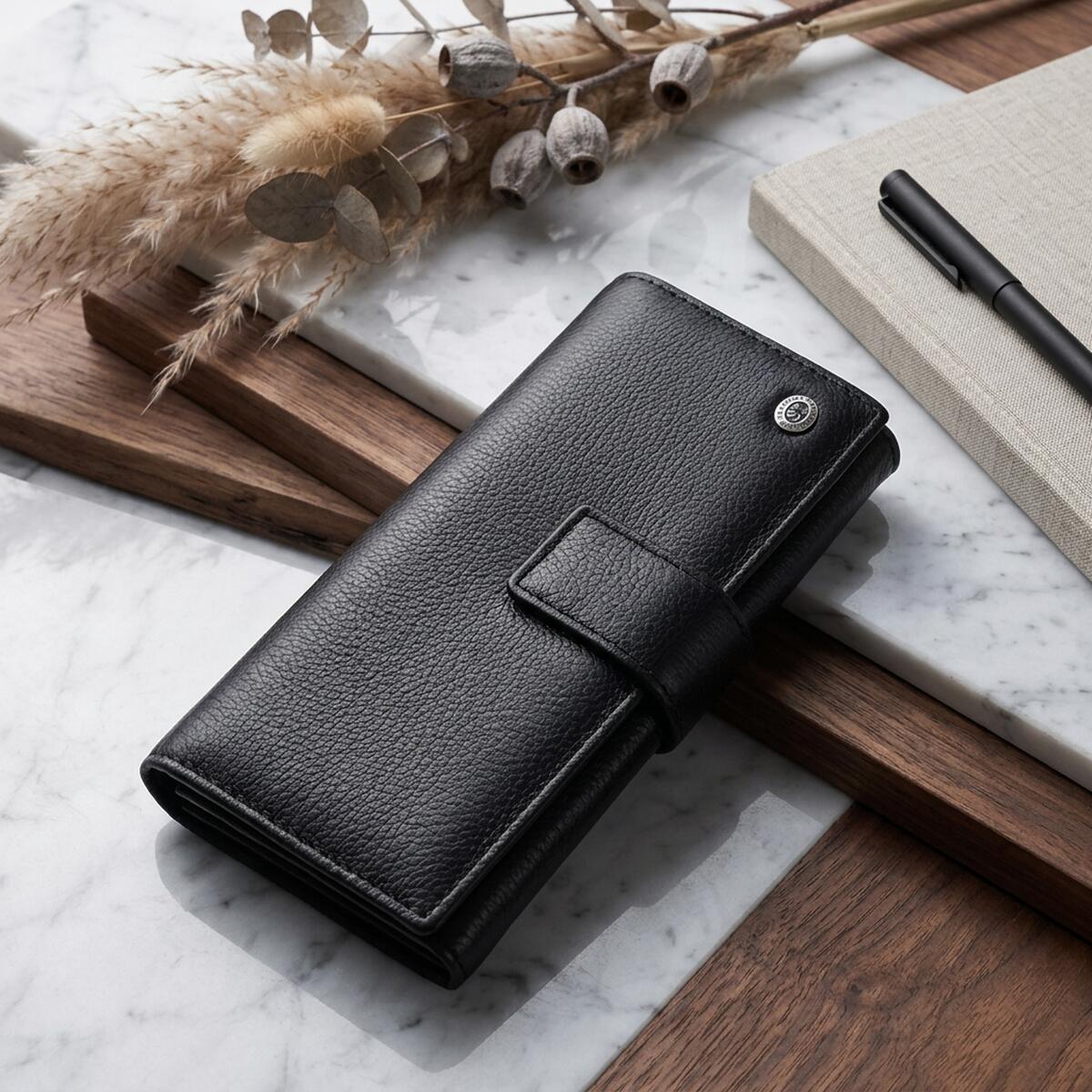 Жіночий шкіряний гаманець для карток купюр та монет ST Leather 22548 Чорний
