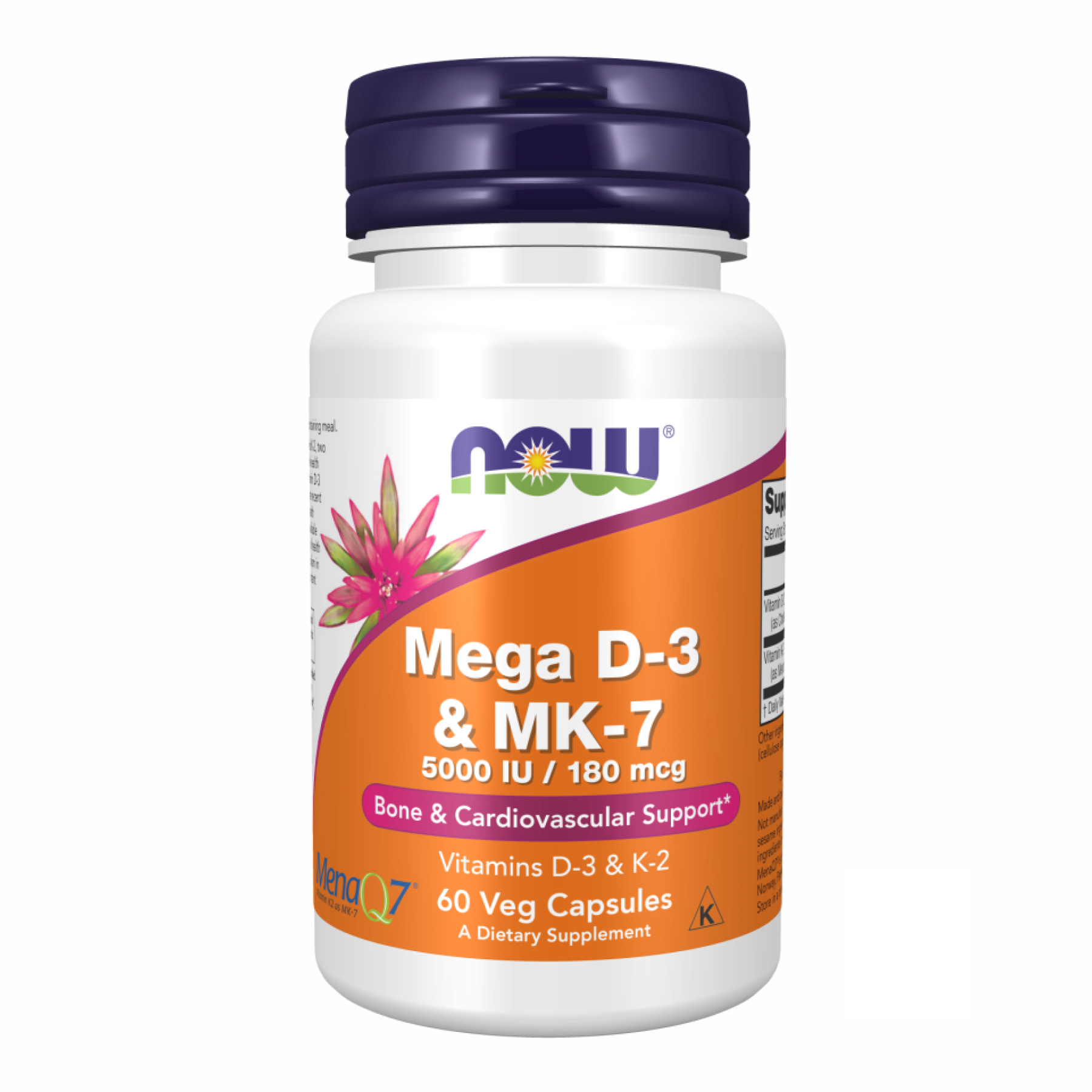 Вітамін D3 та K2 (MK-7), 60 вег. капсул, Now Foods