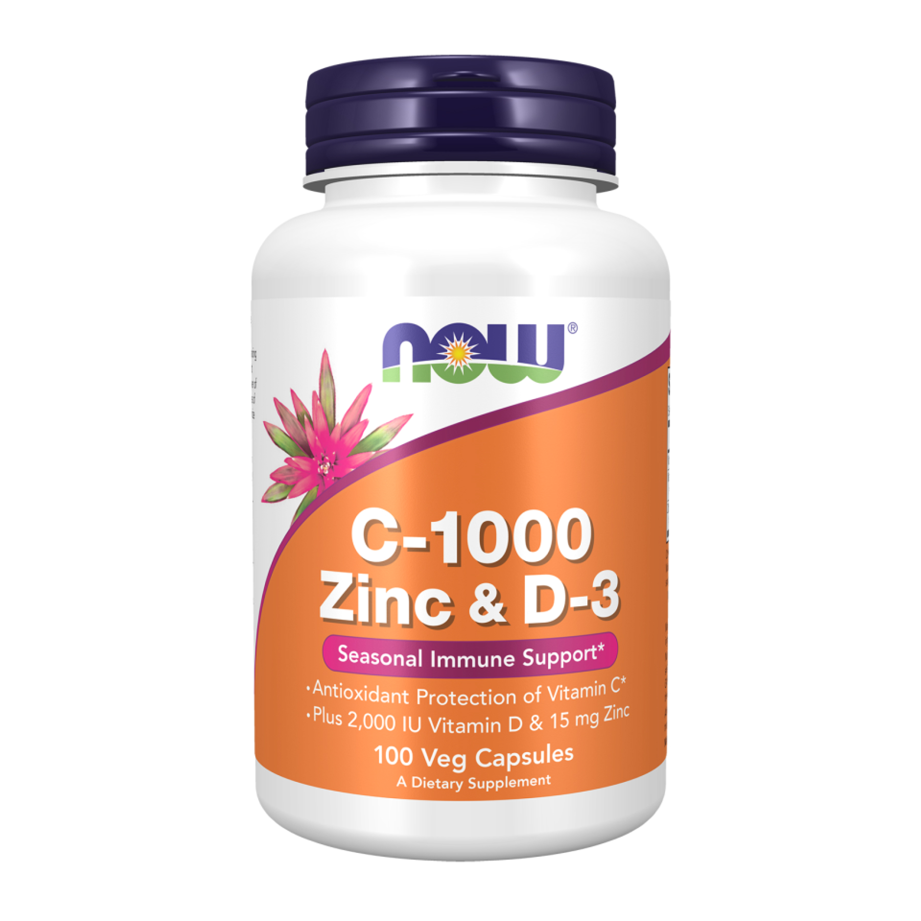 Вітамін C 1000 мг, Цинк та D3, 100 вег. капсул, Now Foods