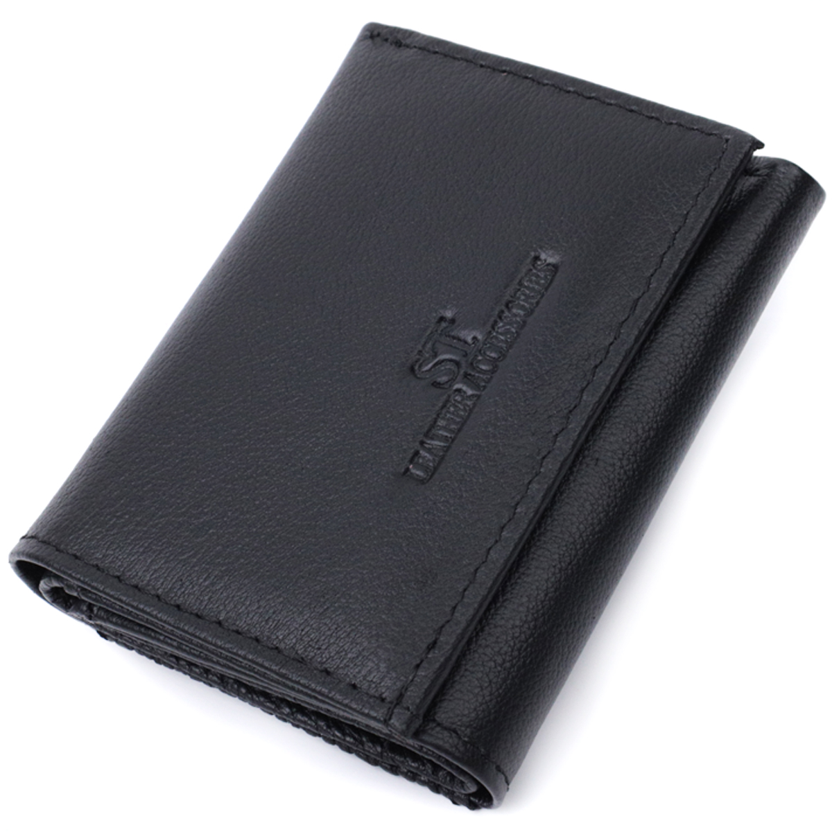 Зручний компактний гаманець з монетницею із натуральної шкіри ST Leather 22742 Чорний — фото 1