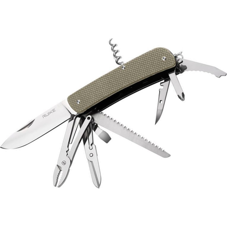 Багатофункціональний ніж Ruike Criterion L51, (8.5 см) 12C27 / G10 зелений, 23 інстр.