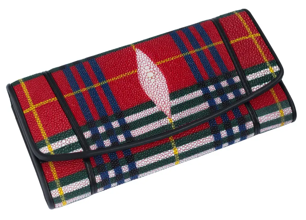 Гаманець зі шкіри ската Exotic Leather Червоний картатий (stw 97)