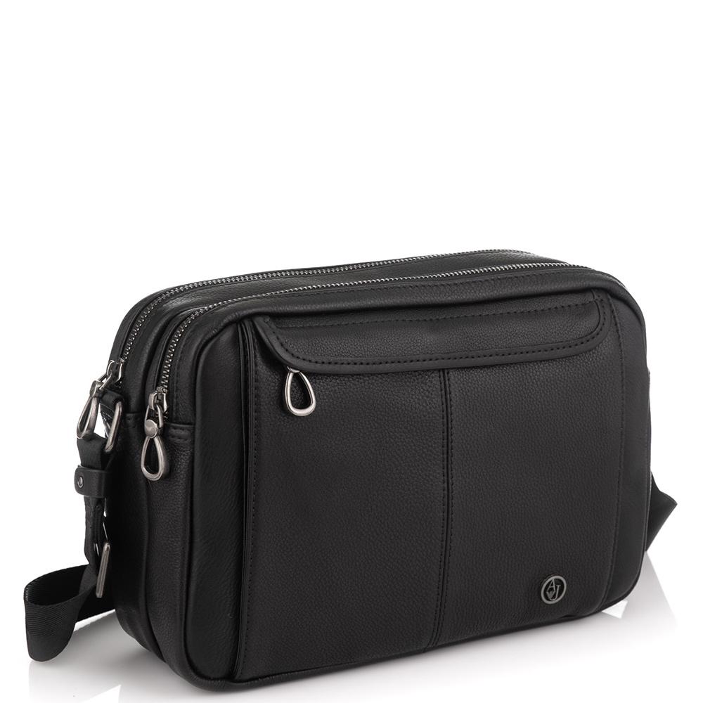Горизонтальний шкіряний месенджер чорний Tiding Bag SM8-8890-1A — фото 1