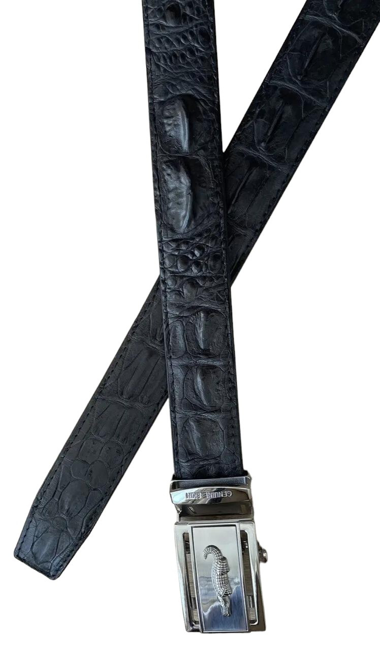 Ремінь чоловічий із натуральної шкіри крокодила Exotic Leather чорний графітовий (crb 07_1) — фото 1