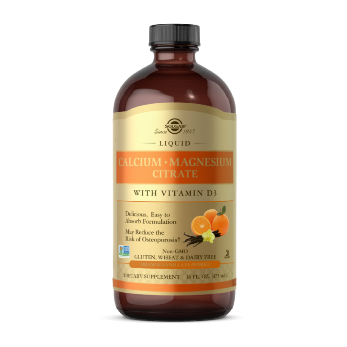 Liquid Calcium Magnesium Citrate with Vitamin D3 - 473ml Natural Orange-Vanilla