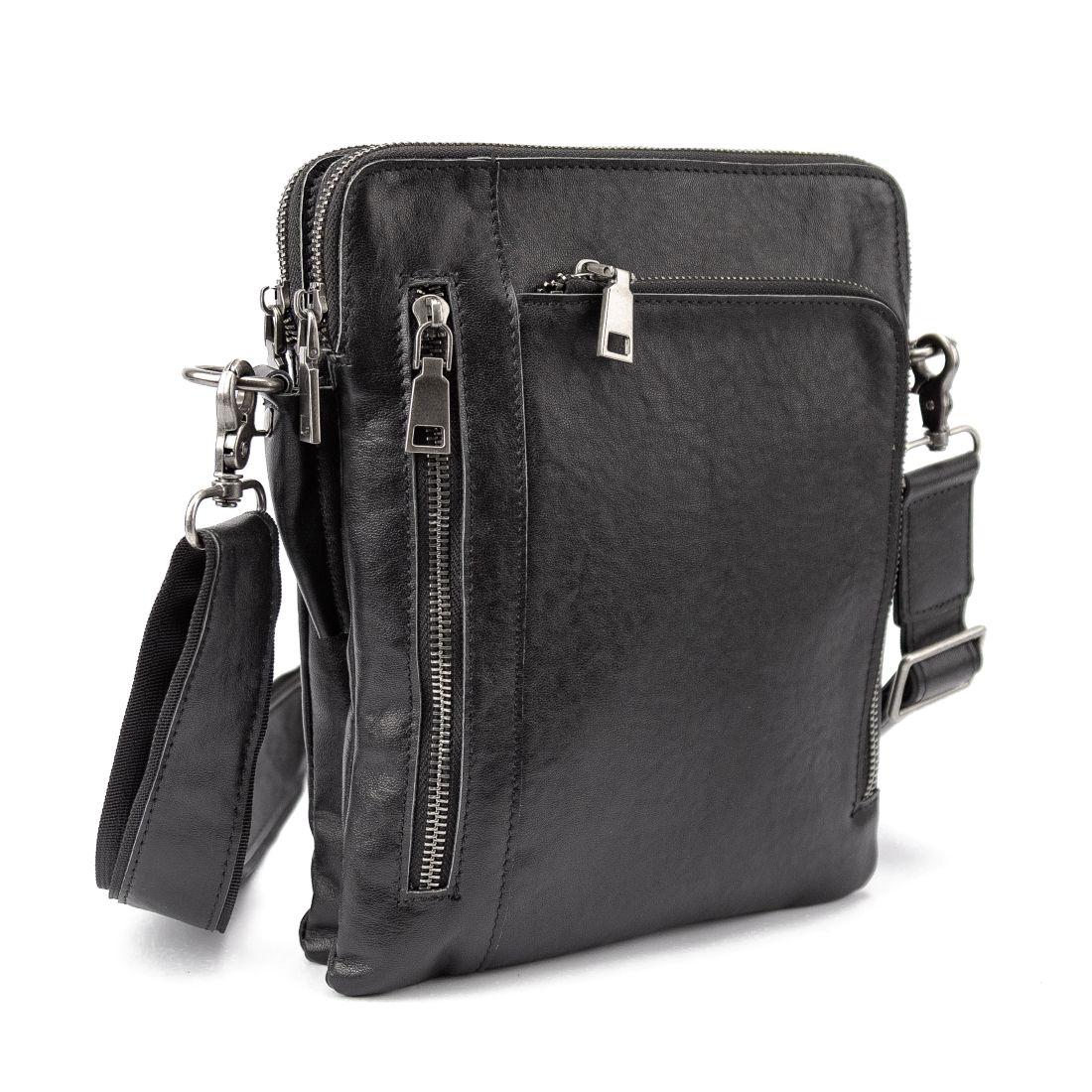 Месенджер класичний чорий в гладкій шкірі Tiding Bag 8009A