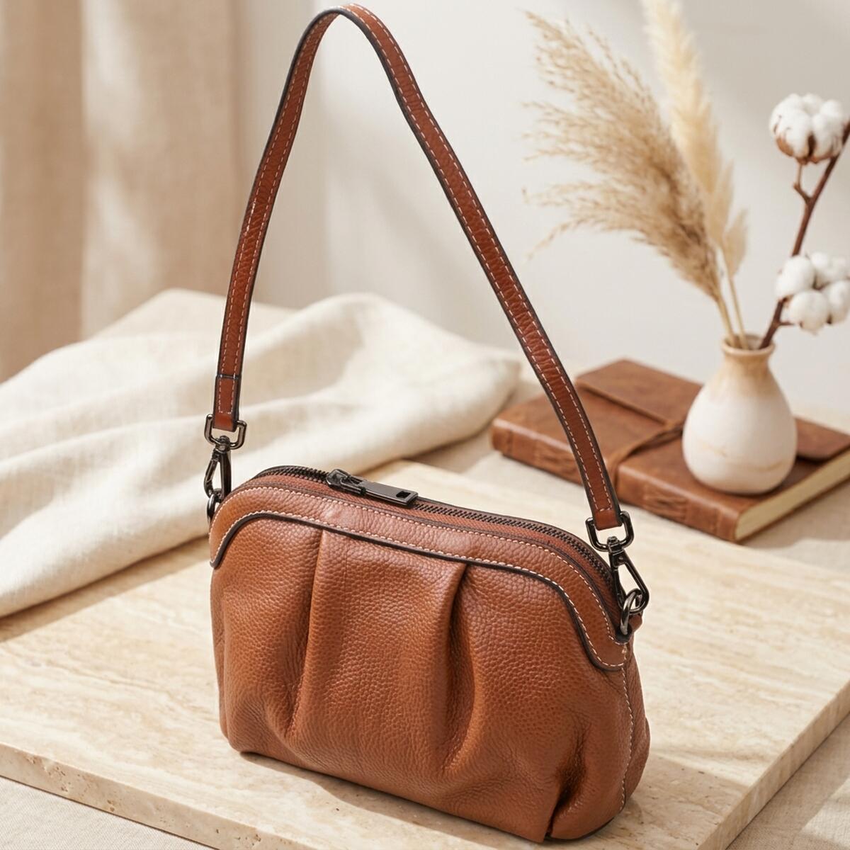 Жіноча сумка з драпіруванням з натуральної шкіри Vintage 22895