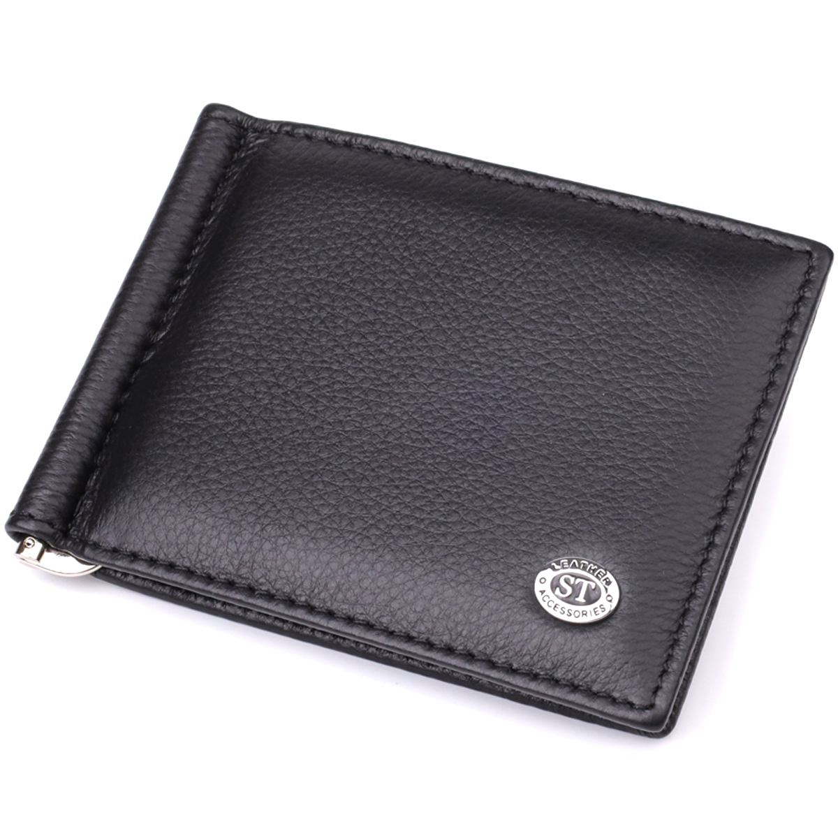 Чоловічий гаманець із металевим затискачем з натуральної шкіри ST Leather 23092 Чорний
